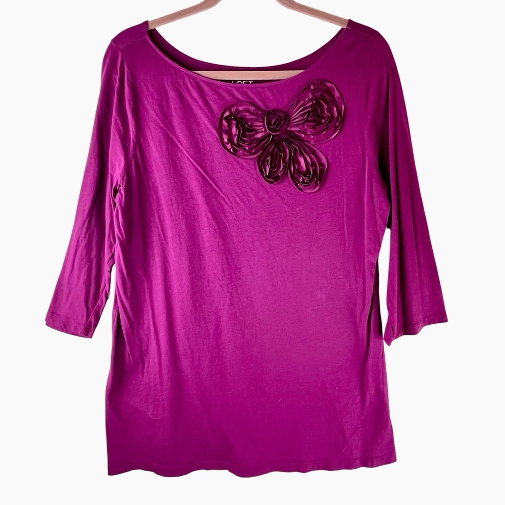Ann Taylor Loft Shirt Top Size‎ XL Blouse Tee Magenta Berry Purple 3/4 Sleeve